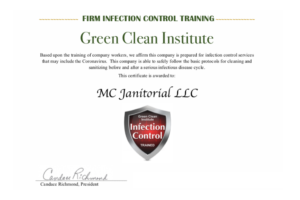 MC Janitorial is certified by the Green Clean Institute for Infection Control - like the Coronavirus.